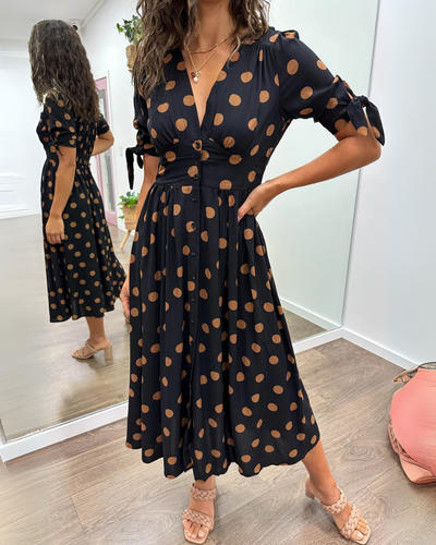 נוצות™ | שמלת מקסי עם הדפס נקודות