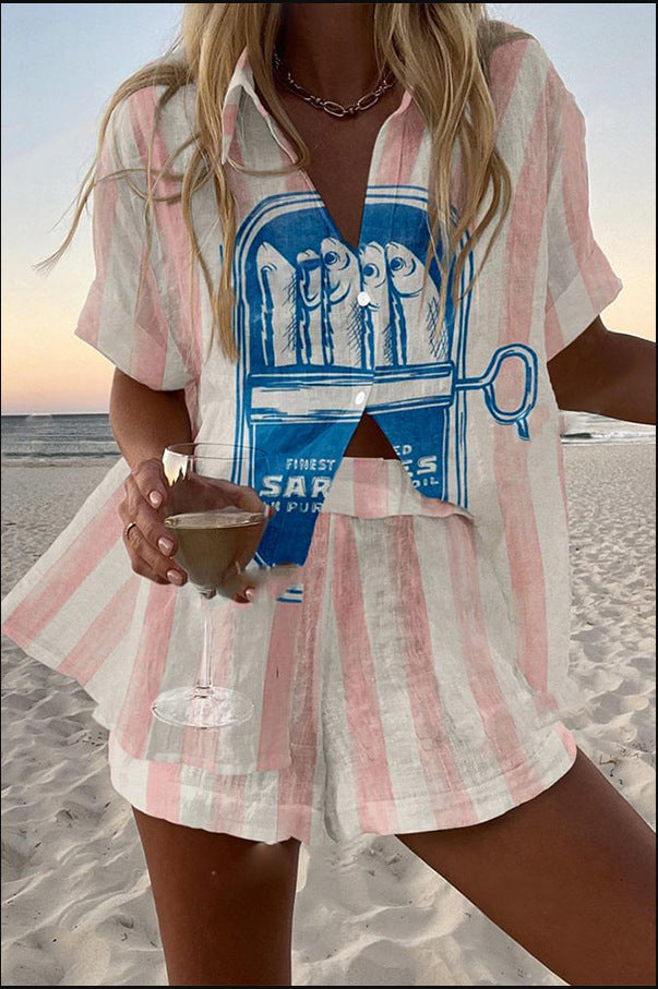 ג'יאדה™ | חליפת קיץ קצרה עם הדפס סרדינים