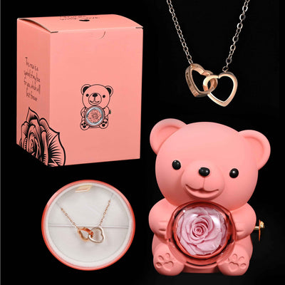 דוב ורד נצחי™ | מתנה רומנטית עם שרשרת חרוטה