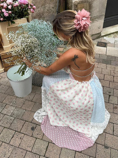 נועה™ | שמלת רצועות בטקסטורת פאץ׳וורק