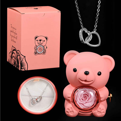 דוב ורד נצחי™ | מתנה רומנטית עם שרשרת חרוטה