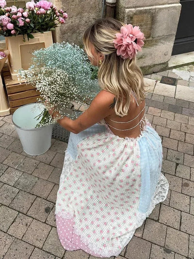 נועה™ | שמלת רצועות בטקסטורת פאץ׳וורק