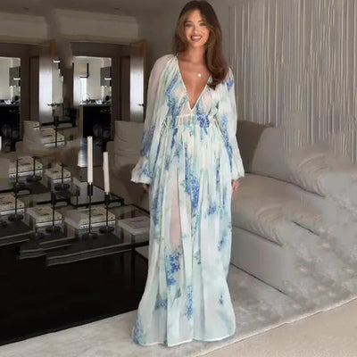 נועה™ | שמלת מקסי בצבע כחול ים