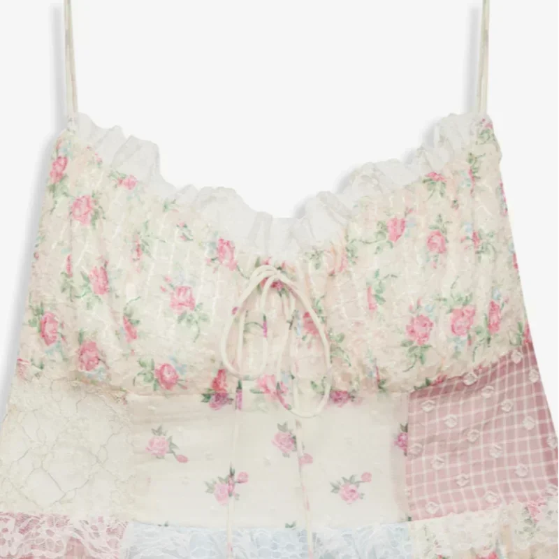 נועה™ | שמלת רצועות בטקסטורת פאץ׳וורק