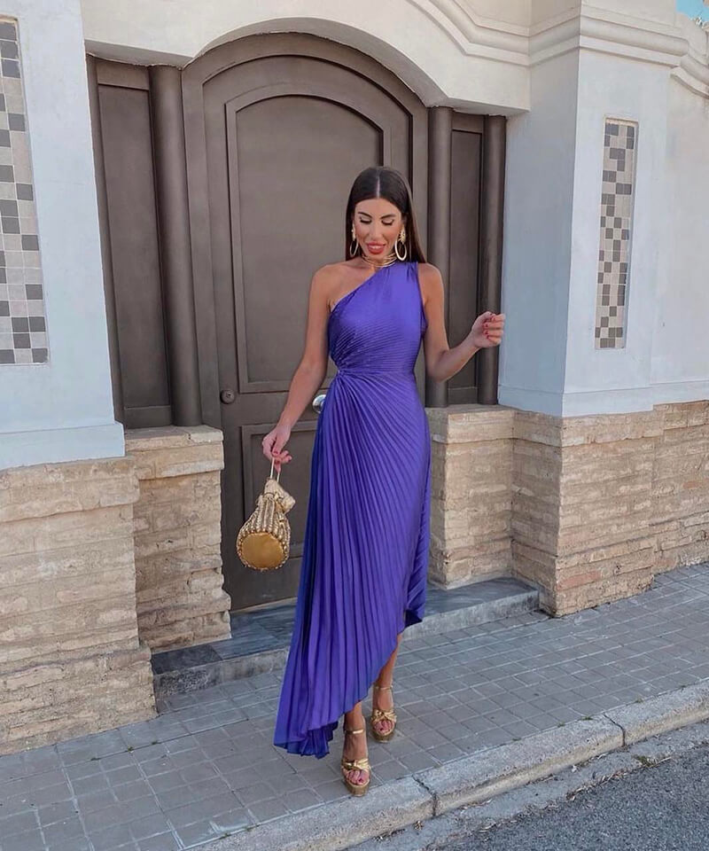 לירון™ | שמלת מידי אלגנטית עם כתף אחת