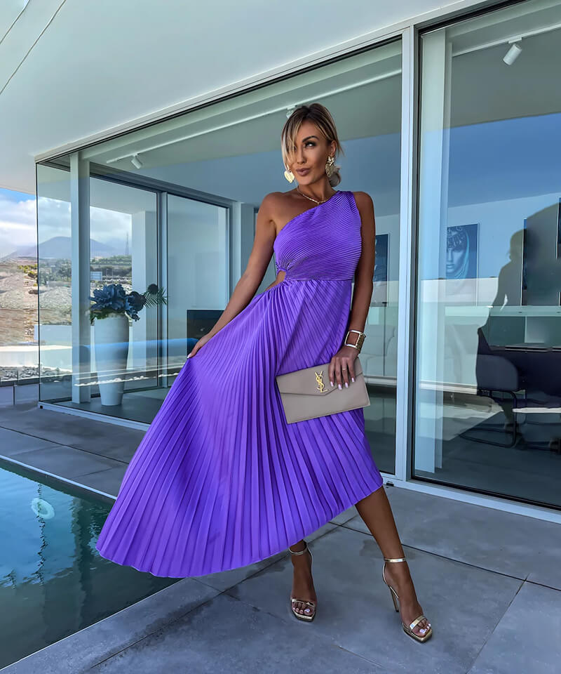 לירון™ | שמלת מידי אלגנטית עם כתף אחת