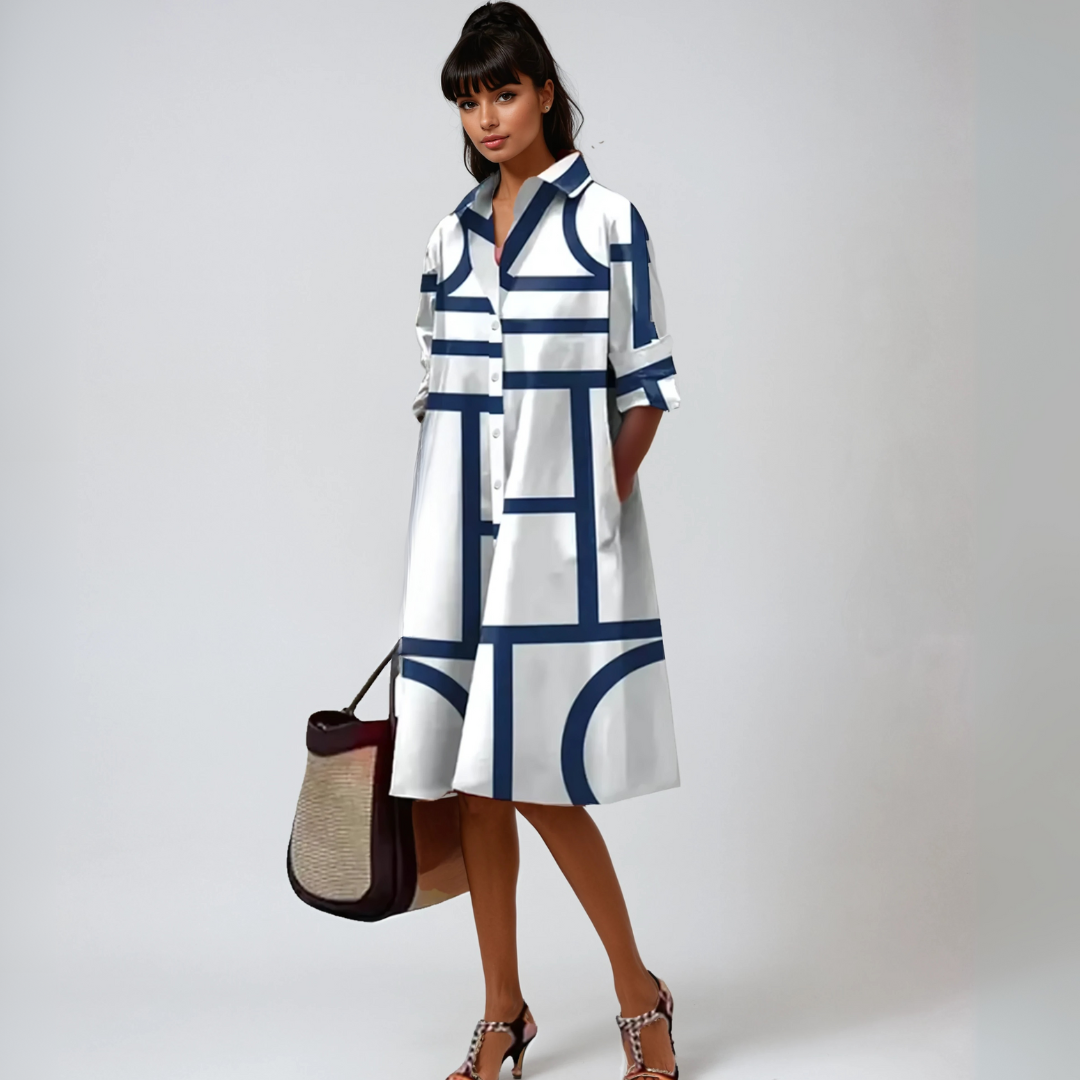 סלנה™ | שמלת מידי עם מוטיב גיאומטרי