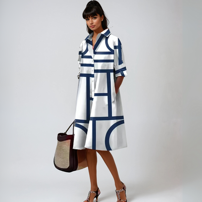 סלנה™ | שמלת מידי עם מוטיב גיאומטרי