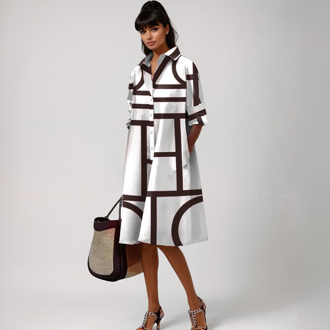 סלנה™ | שמלת מידי עם מוטיב גיאומטרי