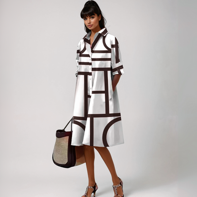 סלנה™ | שמלת מידי עם מוטיב גיאומטרי