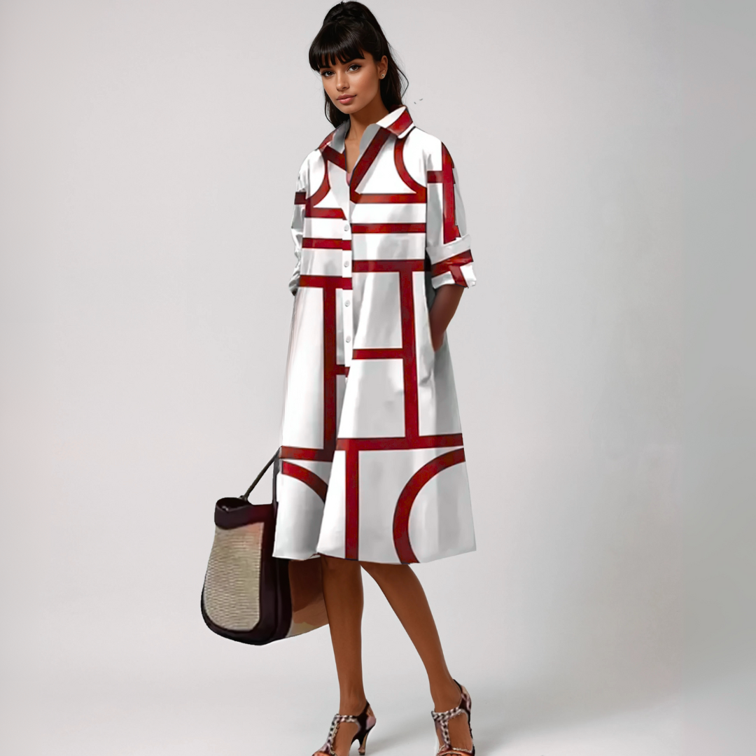 סלנה™ | שמלת מידי עם מוטיב גיאומטרי