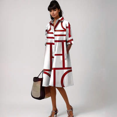 סלנה™ | שמלת מידי עם מוטיב גיאומטרי