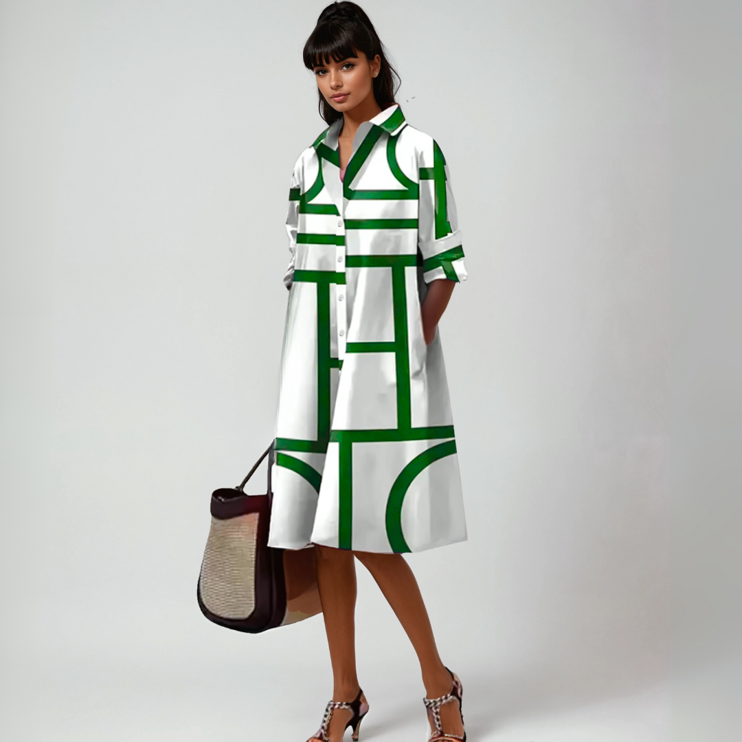 סלנה™ | שמלת מידי עם מוטיב גיאומטרי