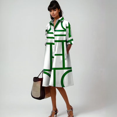 סלנה™ | שמלת מידי עם מוטיב גיאומטרי